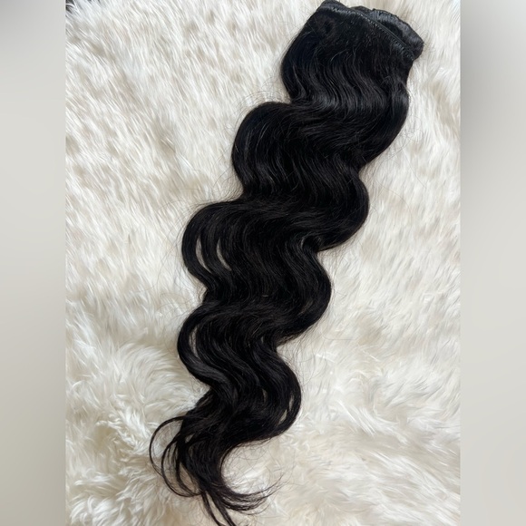 Other - 100% HUMAN HAIR Body Wave Clip in Black Hair Extensions  22 inch
